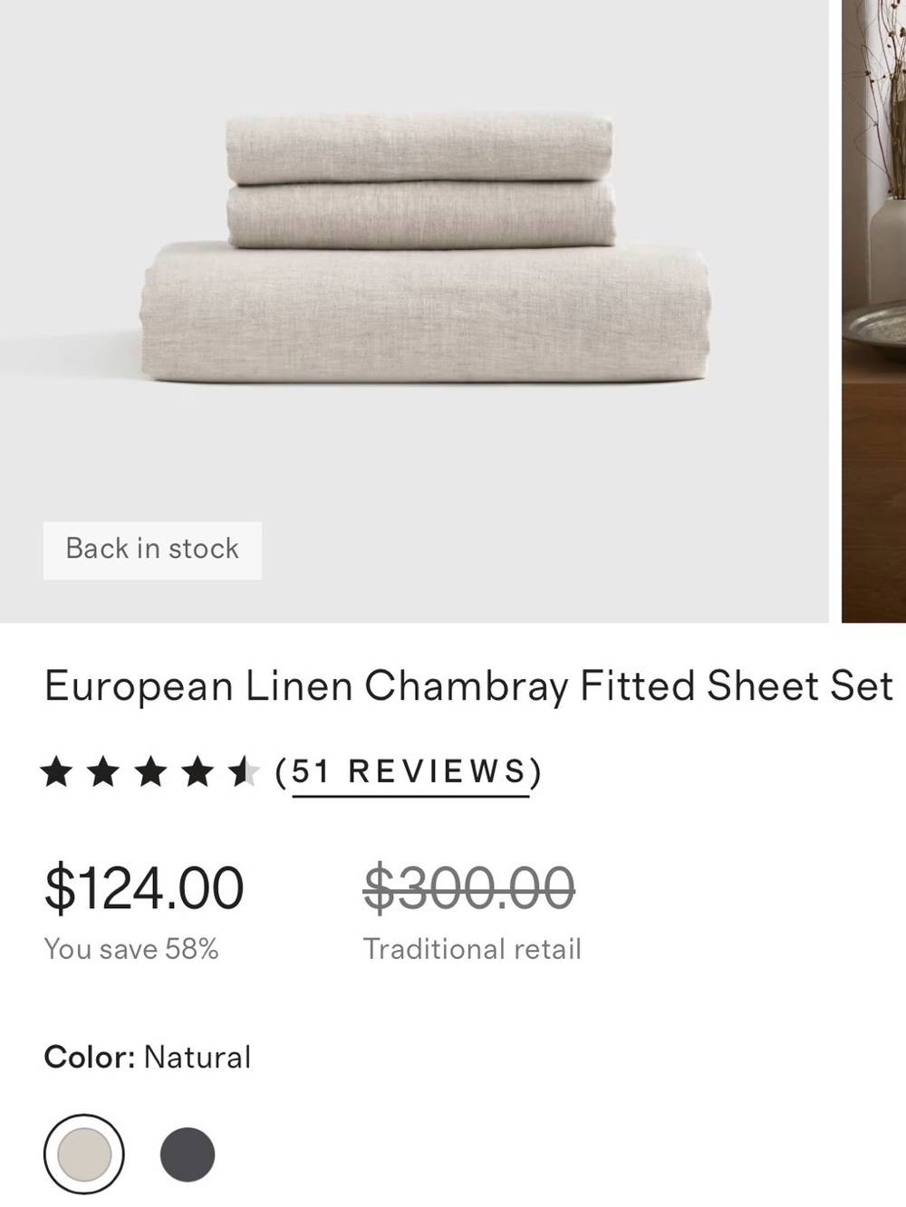 Quince Linen Chambray Fitted Sheet Set - Natural Queen - Picture 2 of 8